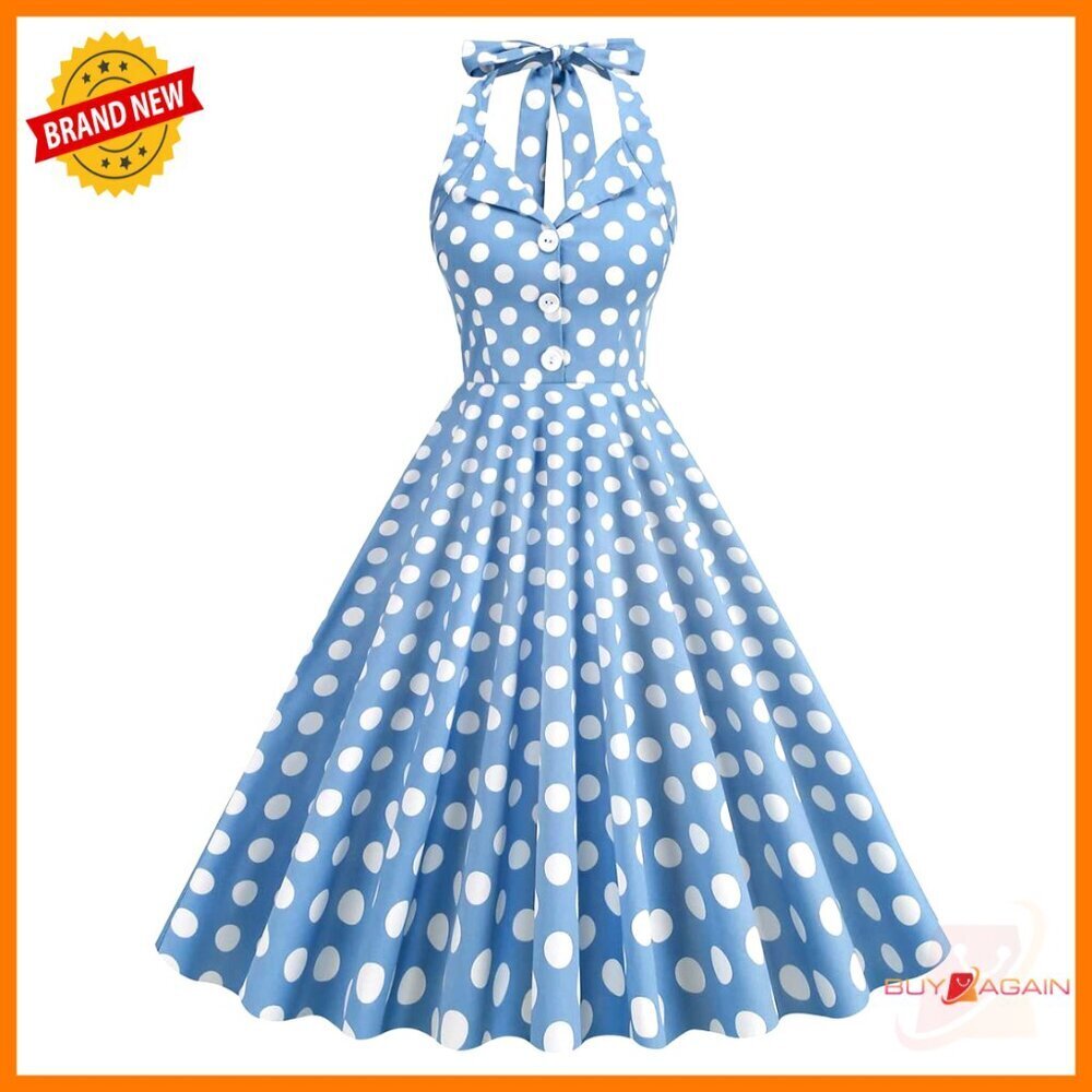 Vintage Halter Swing Dress Retro 1950s Cocktail Party Elegant Fit Flare